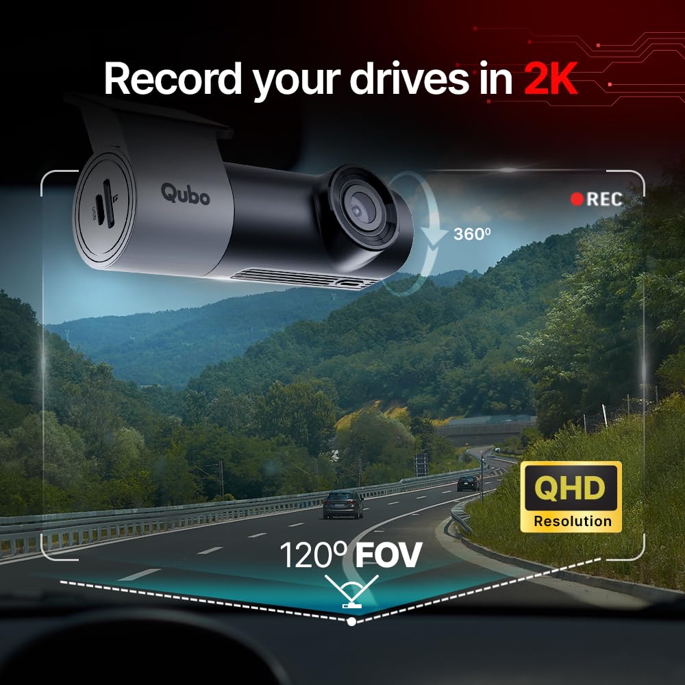 Qubo Car Dashcam Pro X by Hero Group | 3MP 1296P FHD+ Camera | NightPulse Vision | Wide-Angle FOV |
