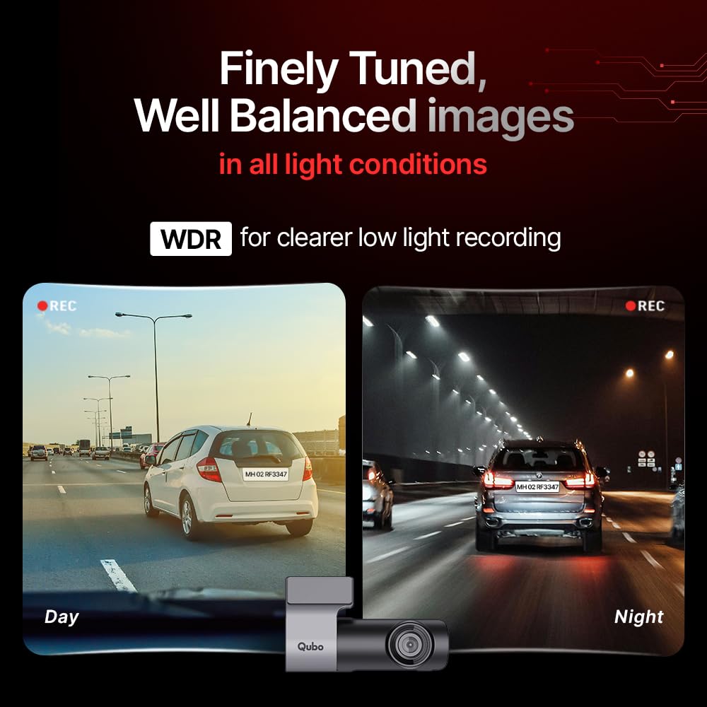Qubo Car Dashcam Pro X by Hero Group | 3MP 1296P FHD+ Camera | NightPulse Vision | Wide-Angle FOV |