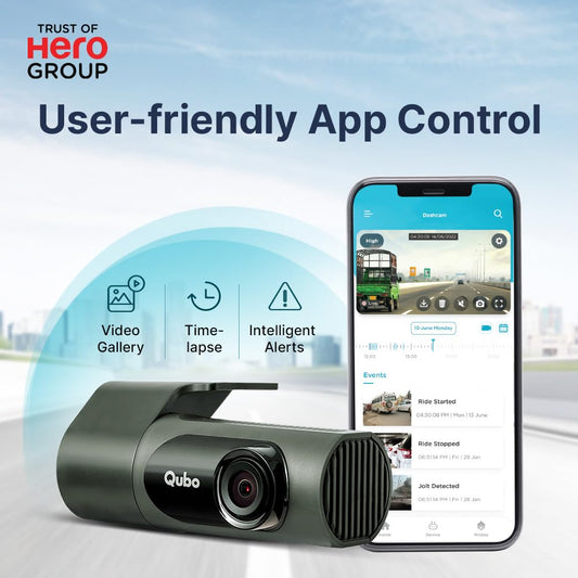 Qubo Car Dashcam Pro X by Hero Group | 3MP 1296P FHD+ Camera | NightPulse Vision | Wide-Angle FOV |