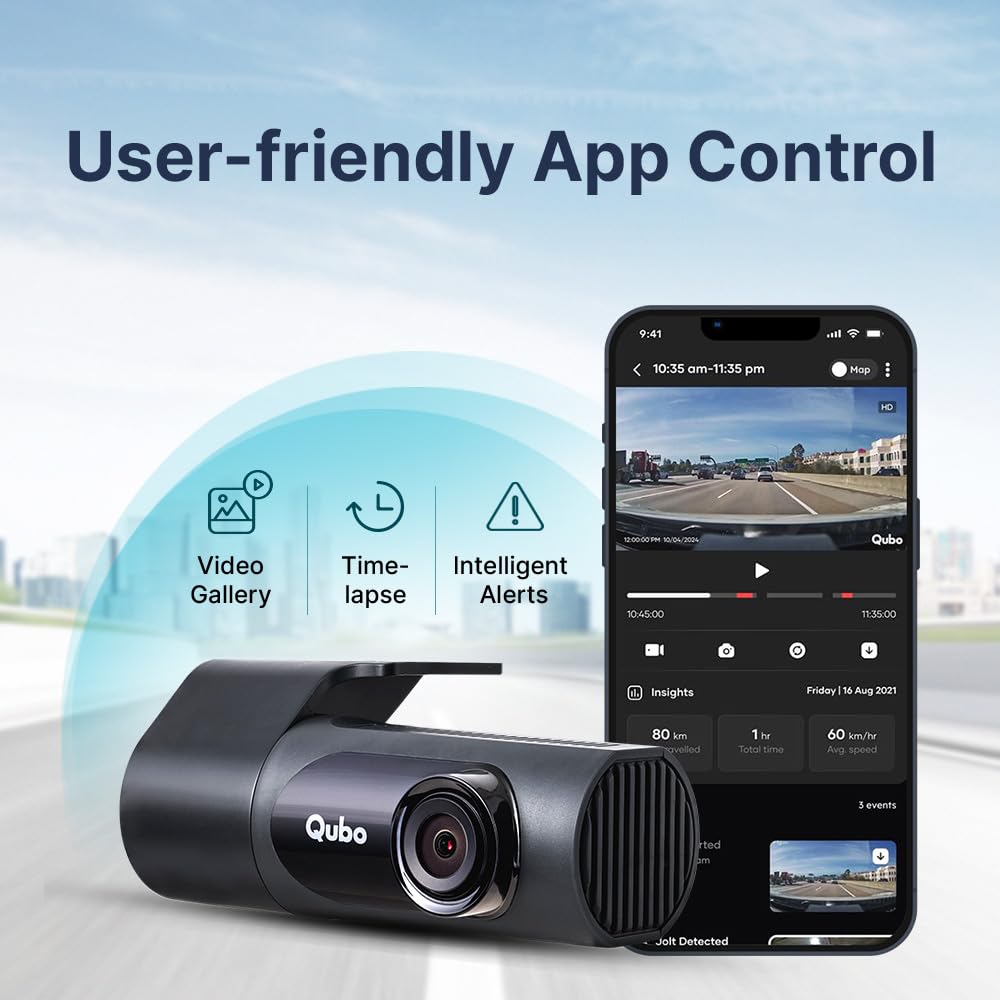 Qubo Car Dashcam Prox by Hero Group | 3MP 1296P FHD+ Camera | NightPulse Vision