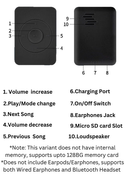 Xzor® Bluetooth Player - Built-in Speaker, Automatic Pairing MP3 Player - Black