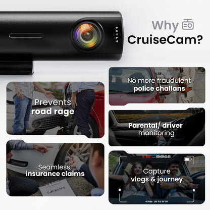 Boult Cruisecam X1 Dash Camera for Car | 1080p HD Recording | 170° Ultra-Wide Angle | 360° Rotation