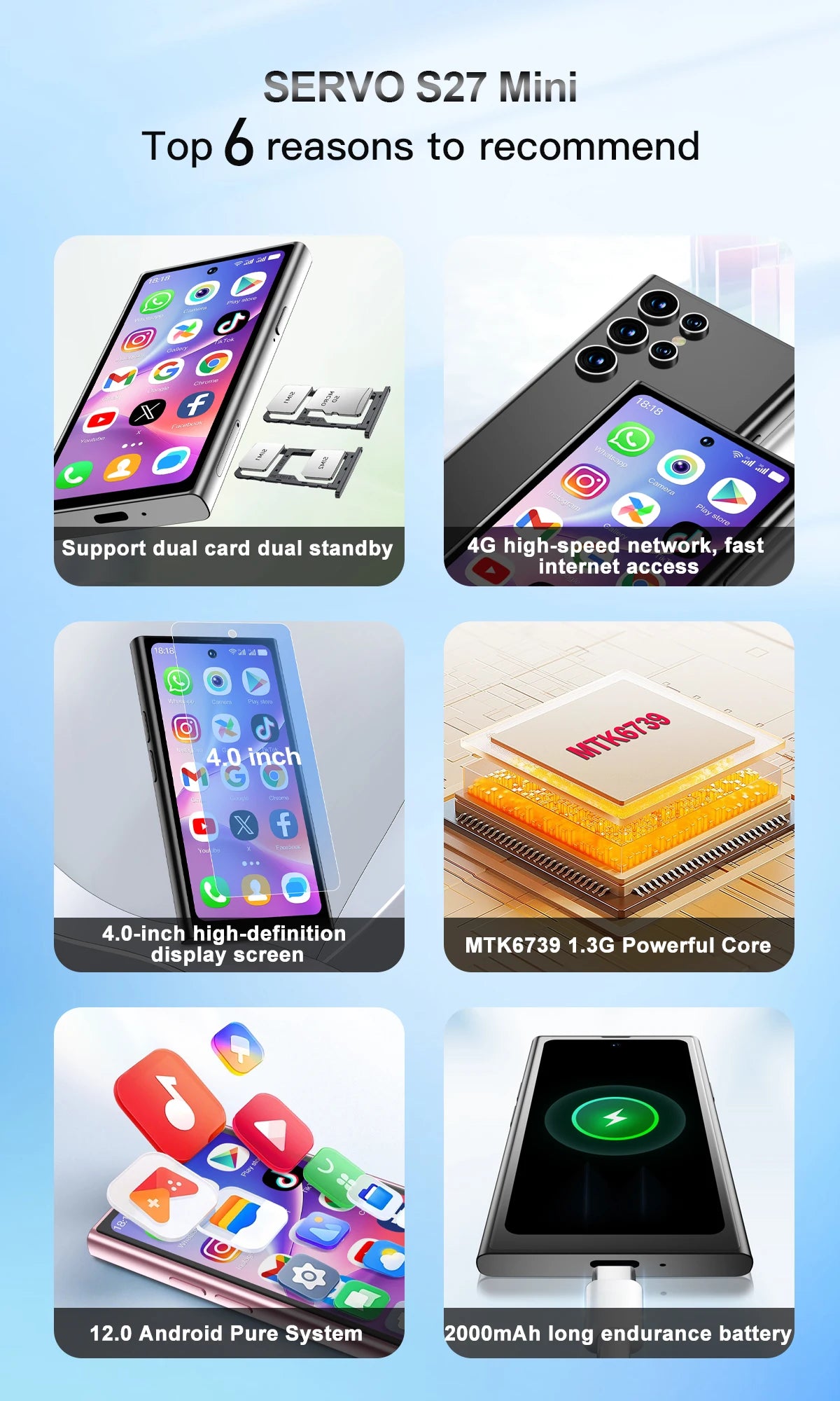 SERVO S27 Mini 4G Version Small Smartphone Android 12.0 OS ROM 16/64GB Google Play Face Unlock Compact Smart Phone Dual SIM Card